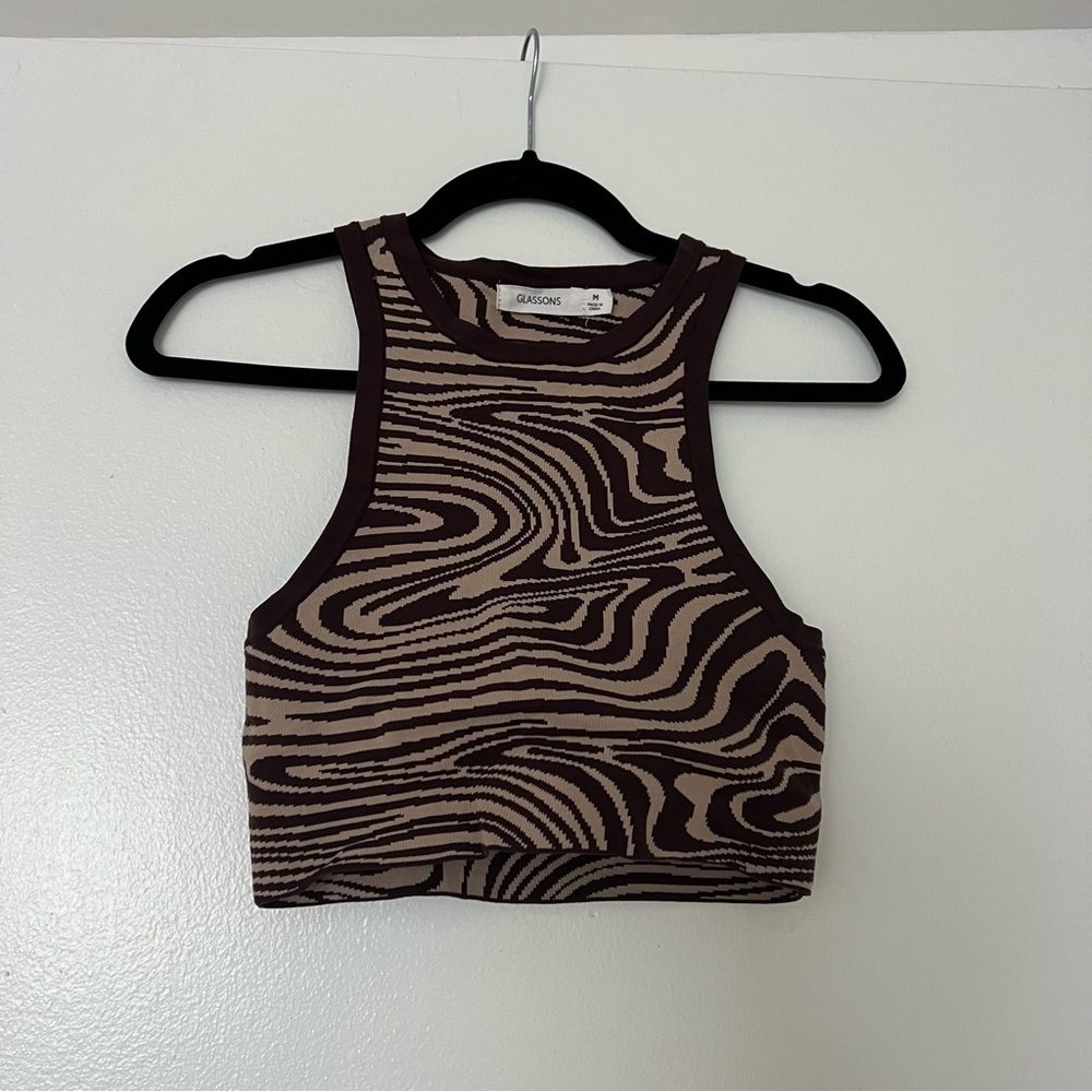 Glassons Brown and Tan Wavy Crop Top - Picture 1 of 2